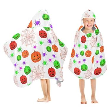 Imagem de Burbuja Toalha de banho esculpida de abóbora de Halloween com capuz para crianças, toalha de praia de pelúcia macia absorvente para meninas e meninos 3-10 anos, 61 x 127 cm