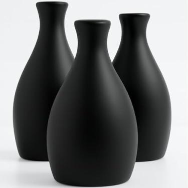 Imagem de Kit Trio 3 Vasos Decorativos Cerâmica Enfeite Decoração Elegante Casa Rack Conjunto Decorado Loja Estante Sala Cozinha(PRETO)