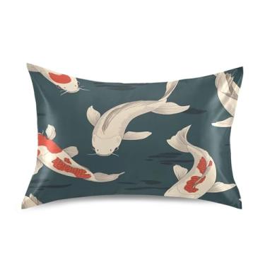 Imagem de Burbuja Fronha de cetim de peixe japonês para cabelo e pele tamanho padrão 51 x 66 cm, fronha super macia antirrugas com fecho de envelope