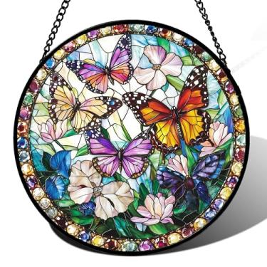 Imagem de DASTOLL Pendurado em vitral, borboleta colorida para portas, apanhadores de sol, decoração de Natal, Dia das Mães, presentes de aniversário para mulheres, homens e mães, 37,8 x 37,8 cm