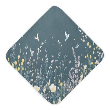 Imagem de Burbuja Toalha de banho para bebês Wildflowers Birds - Toalha com capuz de musselina macia e absorvente para recém-nascidos, 76 x 76 cm