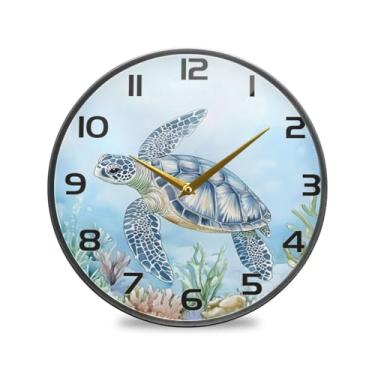 Imagem de YETTASBIN Relógio de parede acrílico tartaruga marinha - Silencioso, sem tique-taque, operado por bateria, relógio redondo decorativo criativo para cozinha, sala de estar, banheiro, decoração de