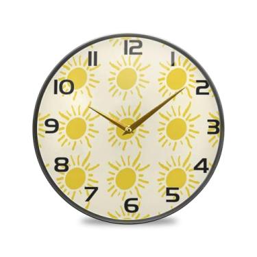 Imagem de YETTASBIN Relógio de parede acrílico Yellow Suns - Silencioso, sem tique-taque, operado por bateria, relógio redondo decorativo criativo para cozinha, sala de estar, banheiro, decoração de escritório