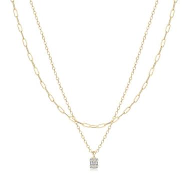 Imagem de Sargetou Colar de diamante feminino, delicado CZ banhado a ouro 14k, banhado a prata, moderno colar longo em camadas, Latão, Zircônia cúbica