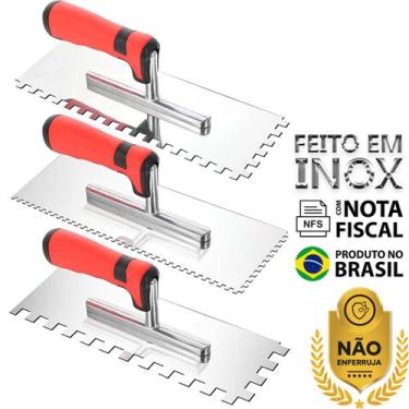 Imagem de Kit 3 Desempenadeiras Dentada Fino Médio Grosso Aço Inox Soldada Sem P