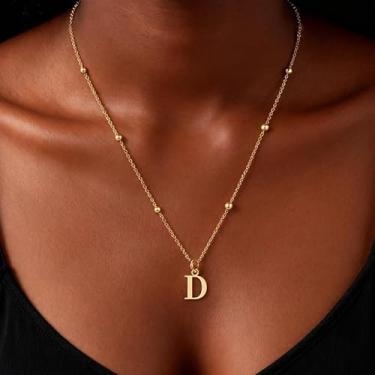 Imagem de Colar com inicial para mulheres, colar com pingente de letra personalizada, corrente delicada de contas douradas, joias empilháveis, presentes para ela, Medium, Latão, Sem Pedra Preciosa