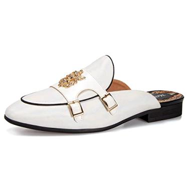 Imagem de Meijiana Chinelos masculinos mocassins de couro formal casual aberto nas costas sandálias, Branco-13, 45