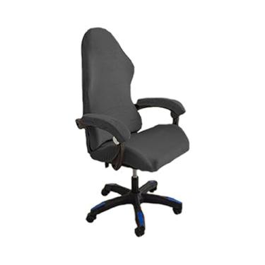 Imagem de GERLNF Capa de cadeira elástica com apoios de braços, capa de veludo para cadeira de jogos, protetor de poltrona para cadeira giratória de corrida reclinável (cinza escuro)