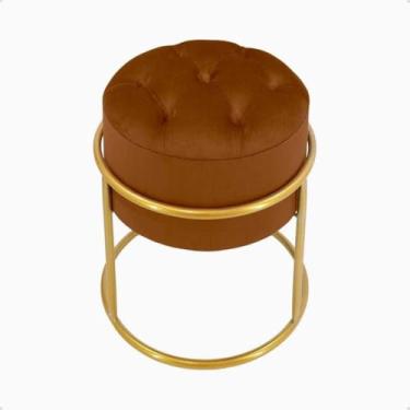Imagem de Puff Decorativo Argola em Ferro com Veludo – Banqueta para Quarto Sala e Penteadeira Moderna (Terra cota,Preto)