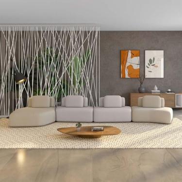 Imagem de Sofá Ilha Sala de Estar Dakota 4 Módulos 626cm Encostos Almofadas Soltas Veludo Bege/Rosê G33 - Gran Belo