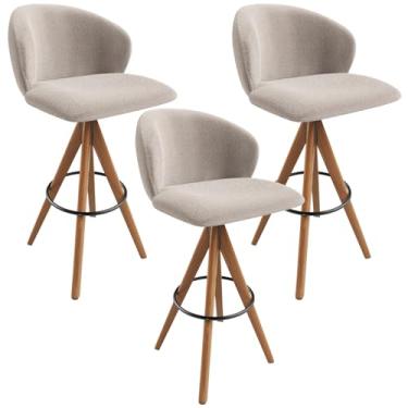 Imagem de Kit 03 Banquetas Alta Giratória Bar Cozinha Sala de Jantar Bar Mia L02 Bouclê Creme - Lyam Decor