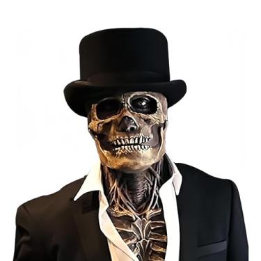 Imagem de AUSTUFF Máscara De Caveira Halloween Com Chapéu, Cabeça Cheia Assustadora, Mandíbula Móvel, Capacete Látex Realista, Acessórios Para Festa Cosplay