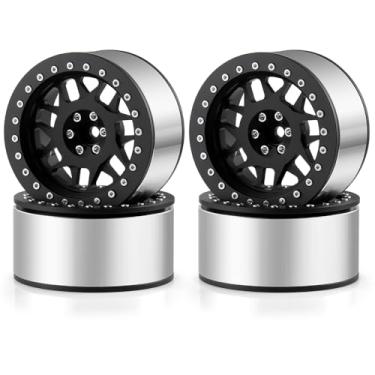 Imagem de RCLIONS 4PCS Aluminum 2.6inch RC Beadlock Wheels Rims 38mm Width Upgrades for Black Mamba 1/10th Monster Truck Car Accessories Parts (Black)