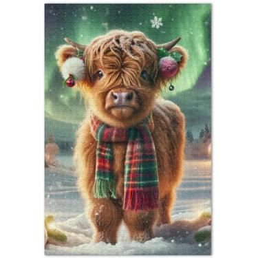 Imagem de Presentes de Natal Highland Cow 500 peças quebra-cabeças para adultos presentes de festa elefante branco Prime Puzzles pintura de paisagem, 51 x 35 centímetros