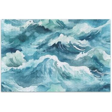 Imagem de Quebra-cabeça Sea Waves azul-petróleo, 1000 quebra-cabeças para adultos, decoração de casa, arte, duro, elefante branco, 75 x 40 cm