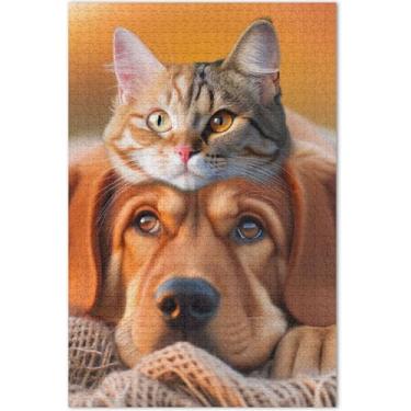 Imagem de Quebra-cabeças engraçados para cães e gatos, adultos, 1000 peças, presentes de elefantes brancos, paisagem e pintura de animais