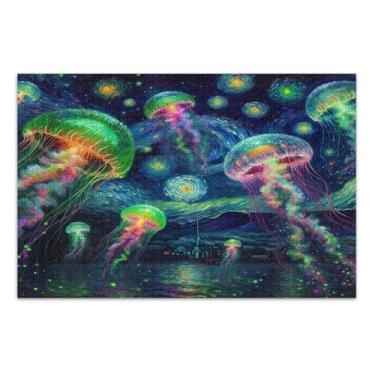 Imagem de Quebra-cabeça adulto preto com água-viva brilhante, 500 peças, quebra-cabeças grandes para adultos com letras nas costas