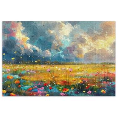 Imagem de Pintura de campo de flores coloridas 1000 peças quebra-cabeças adultos família amantes presentes paisagem quebra-cabeça arte brinquedo pintura