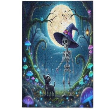 Imagem de Quebra-cabeça de desenho animado de esqueleto de Halloween, 1000 peças para adultos, paisagem, arte animal, quebra-cabeças divertidos para adultos, presentes de elefantes brancos, 1000 peças, 75 x 50