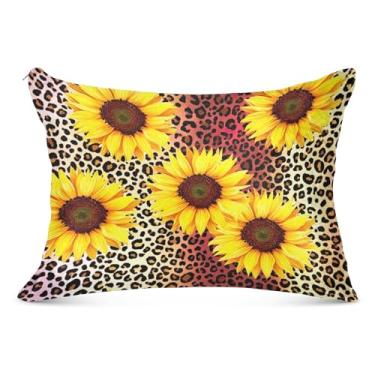 Imagem de Capa de almofada de flanela vibrante com estampa de leopardo girassóis com zíper para travesseiro padrão Queen King fronha de desenho animado para casa roupa de cama, tamanho king, 50,8 cm x 101,6 cm