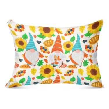 Imagem de Lindos Gnomos Girassóis Amarelos Grandes Fronhas Decorativas Flanela Long Sham King Queen Fronhas Padrão Linda Roupa de Cama Decoração de Casa, Tamanho Corporal, 53 cm x 137 cm