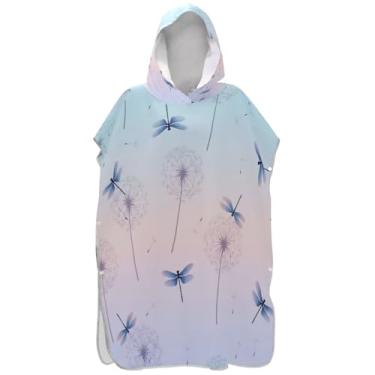 Imagem de Joisal Poncho de surfe plus size trocando roupão adultos praia moletom toalha natação dente-de-leão libélula azul rosa unissex adulto poncho com capuz