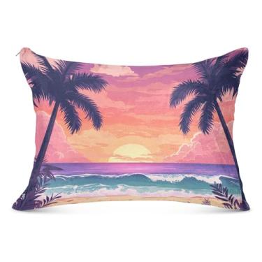 Imagem de Capa de travesseiro tropical pôr do sol ondas do oceano capa de travesseiro king amigo da pele 50 x 76 centímetros fronhas de travesseiro corporal
