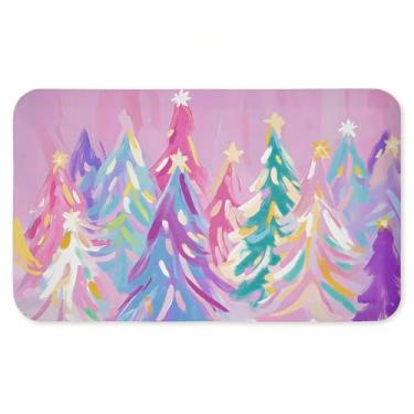 Imagem de Tapete abstrato pastel antifadiga para árvores de Natal, tapete ergonômico acolchoado para cozinha e pé com suporte antiderrapante, tapete confortável ecológico, design por Arlington Prints, 76 cm x