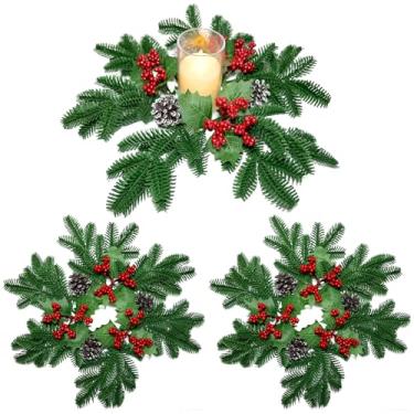 Imagem de Anéis de vela de Natal, grinaldas, pinhas verdes, folhas, pinhas, bagas vermelhas, castiçais, anéis, mini grinaldas, decorações para mesa, centros de mesa, lareira, porta da frente, casa, cozinha