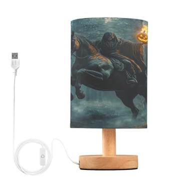 Imagem de Joisal Abajur de mesa redonda de cavaleiro com cabeça de abóbora com abajur de linho, lâmpadas para quarto