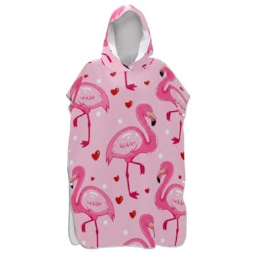 Imagem de TSENQUE Lindo flamingos rosa poncho de surfe trocador roupão adulto com capuz toalha de natação absorvente masculino poncho com capuz