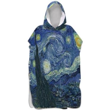 Imagem de Joisal Poncho de surf vintage com pintura noturna estrelada para adultos roupão absorvente feminino ponchos com capuz toalha de banho com capuz de praia