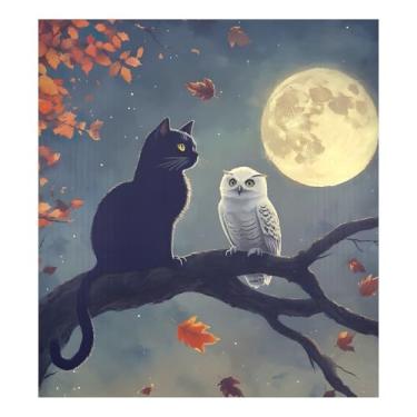 Imagem de Capa de porta de geladeira para máquina de lavar e lua coruja gato, para arruelas de metal, decalque frontal de geladeira 58 cm L x 66 cm A