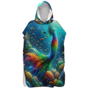 Imagem de Joisal Poncho de surfe para adultos trocador de roupa de praia com capuz toalha de banho plus size homens mulheres poncho com capuz animais coloridos plantas oceano estética