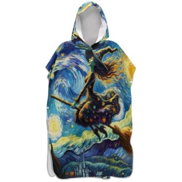 Imagem de Joisal Roupão para adultos, poncho de surfe, com capuz, toalha de natação plus size, ponchos de praia para homens, bruxa, noite estrelada