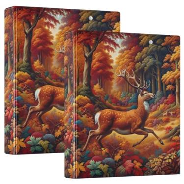 Imagem de Fichário de 3 anéis de rena da floresta de outono, 5 cm com prancheta de armazenamento, material escolar