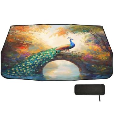 Imagem de Lindo pavão floresta carro pára-brisa guarda-sol guarda-chuva bloqueio UV caminhão persianas para para-brisa 147.3 cm x 75.4 cm