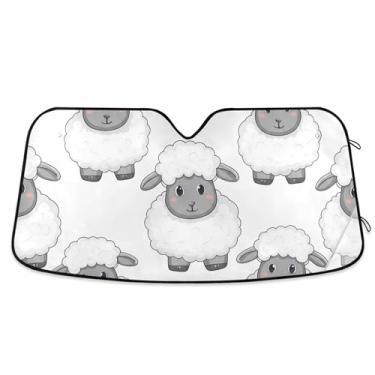 Imagem de Toldo de sol branco de ovelha de desenho animado personalizado para para-brisa de carro dobrável caminhão janela de carro para-brisa frontal P, 134,6 cm x 59,7 cm