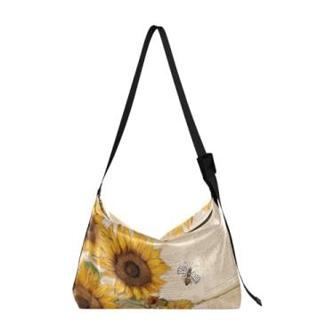 Imagem de GAIGEO Bolsa tiracolo Exotic Red Birds com alça larga, bolsa de ombro transversal de couro, bolsa de ombro feminina com bolsos, Cartão postal vintage abelha girassol, One Size