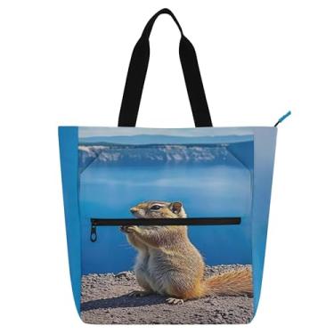 Imagem de Linda bolsa de mão de esquilo com vista panorâmica para crianças e mulheres, amantes de livros, escola, trabalho, viagem, praia, bolsa com zíper