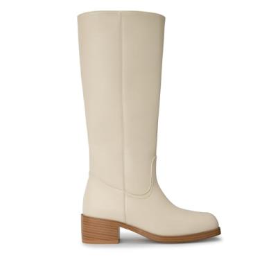 Imagem de Gothictor Botas femininas de cano alto banana bico quadrado salto grosso confortável salto baixo puxar na panturrilha larga botas longas para mulheres, Banana_bege, 37