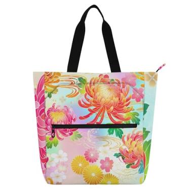 Imagem de Bolsa feminina de trabalho pastel com pétalas de flor, lona, praia, livros, zíper, carteiro, para amantes de livros, presentes