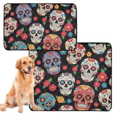 Imagem de Almofadas de xixi laváveis para cães, impermeável, tapete de cercadinho para cães, crânios coloridos, vermelho, floral, preto, tapete para xixi, reutilizável, absorvente, penico, pacote com 3 unidades