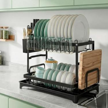 Imagem de Decolab Escorredor de Louça - Com Bandeja Para Saída de Água - Para Pratos de Jantar, Talheres e Copos (Preto, 2 Andares)