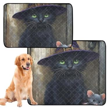 Imagem de TSENQUE Chapéu de bruxa de gato preto místico lavável para animais de estimação almofadas reutilizáveis para animais de estimação almofada de xixi à prova d'água tapete de cercadinho absorvente para
