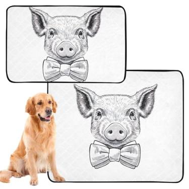 Imagem de TSENQUE Cute Pig Preto Branco Almofadas laváveis para animais de estimação Pet Cat Pee Pad reutilizável à prova d'água Tapete de gaiola de cachorro fofo à prova de vazamento, médio + grande, conjunto