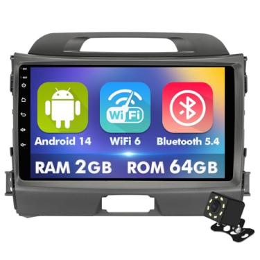 Imagem de Tela sensível ao toque IPS de 9 polegadas Android 14 estéreo para carro KIA Sportage 3 2010-2016 com CarPlay sem fio e Android Auto 2 + rádio de carro de 64 GB, compatível com WiFi 6, Bluetooth, 5.4
