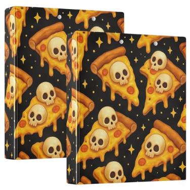 Imagem de Desenhos animados fatias de pizza caveiras pretas 3 anéis fichários 1,5 polegadas comporta 200 folhas, pastas florais de animais, caderno, anel redondo, fichário de apresentação, 31,5 x 27 x 6 cm, 1