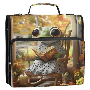 Imagem de Fichários de 3,8 cm, 3 anéis, fofa, sapo, feminino, engraçado, fichário, fichário com alça de ombro para escola, carteira, suporte para 500 folhas