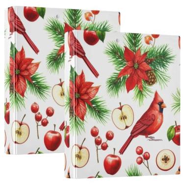 Imagem de Pastas festivas de Natal de pássaro vermelho de 3,8 cm, 3 argolas, 200 folhas, caderno, fichário, 31,5 x 27 x 6 cm, pacote com 2